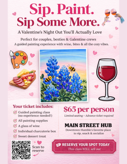Sip&Paint Perfect for couples & girl groups this Valentine's! Enjoy a fun, guided painting class with wine!-2